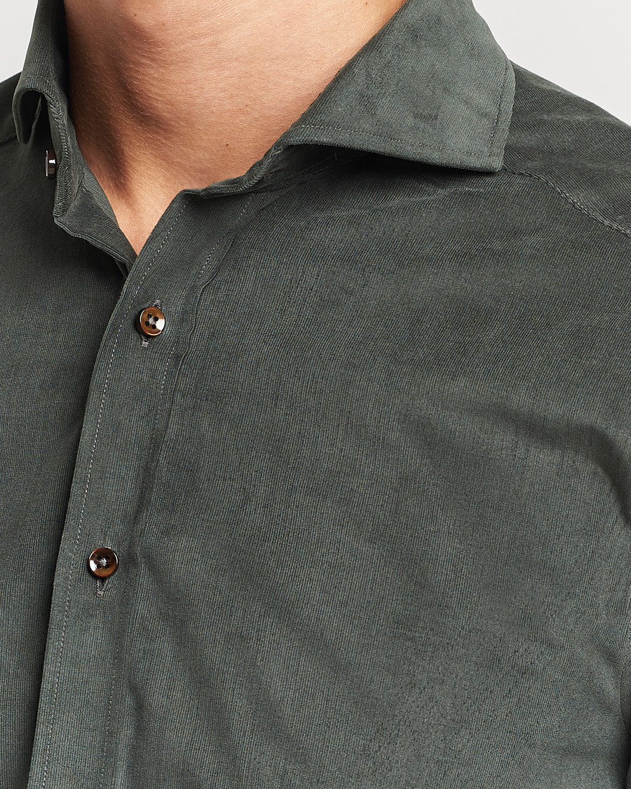 Homme | Chemises | Stenströms | Slimline Cut Away Corduroy Shirt Dark Green