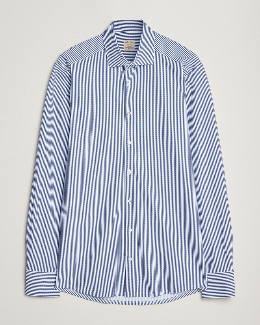 Homme | Chemises | Stenströms | Slimline 4-Way Stretch Striped Cut Away Shirt Blue