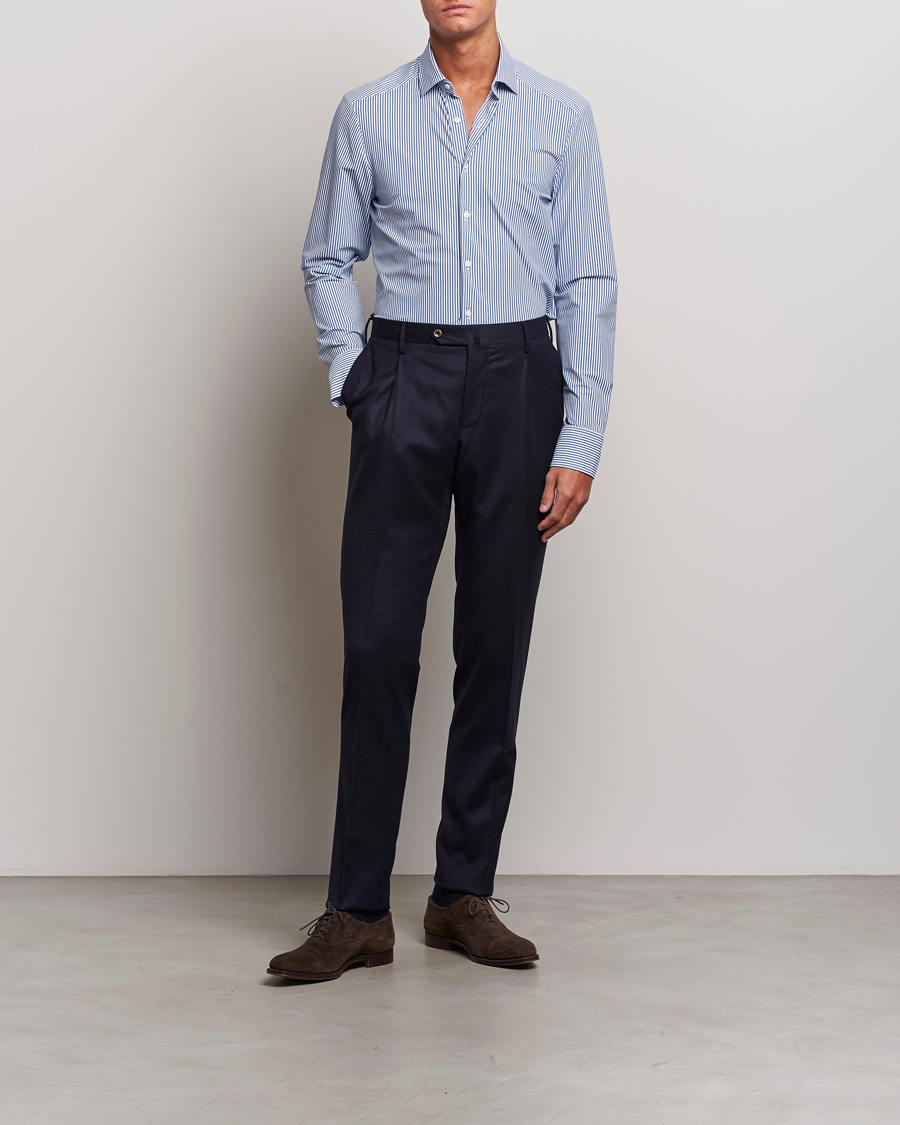 Homme | Chemises | Stenströms | Slimline 4-Way Stretch Striped Cut Away Shirt Blue