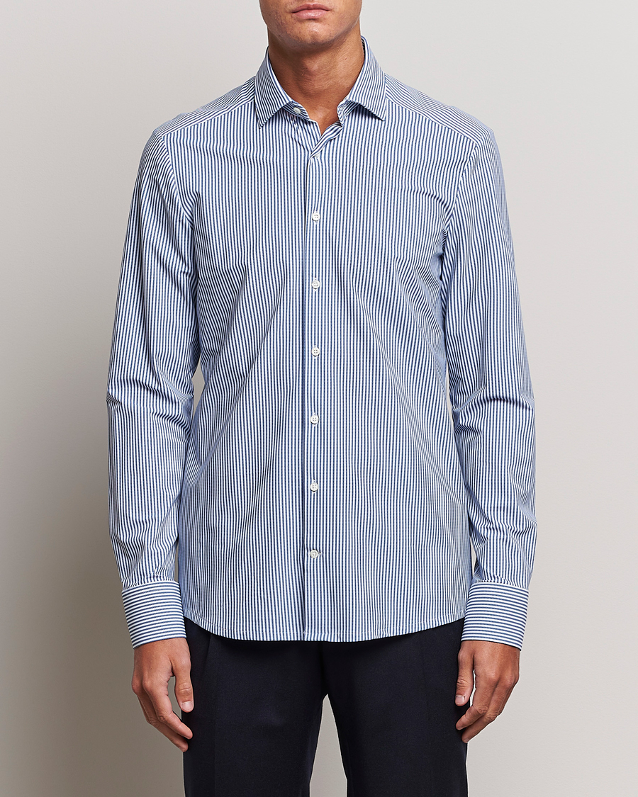 Homme | Chemises | Stenströms | Slimline 4-Way Stretch Striped Cut Away Shirt Blue