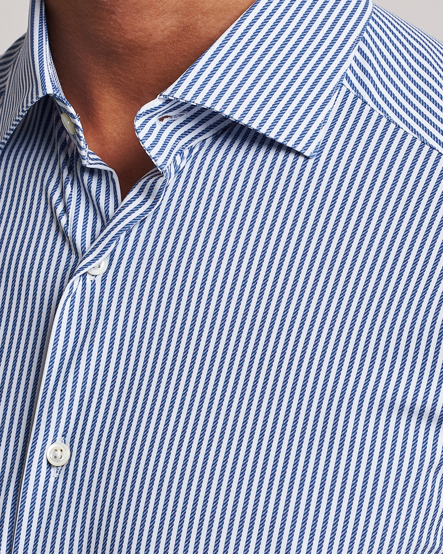Homme | Chemises | Stenströms | Slimline 4-Way Stretch Striped Cut Away Shirt Blue