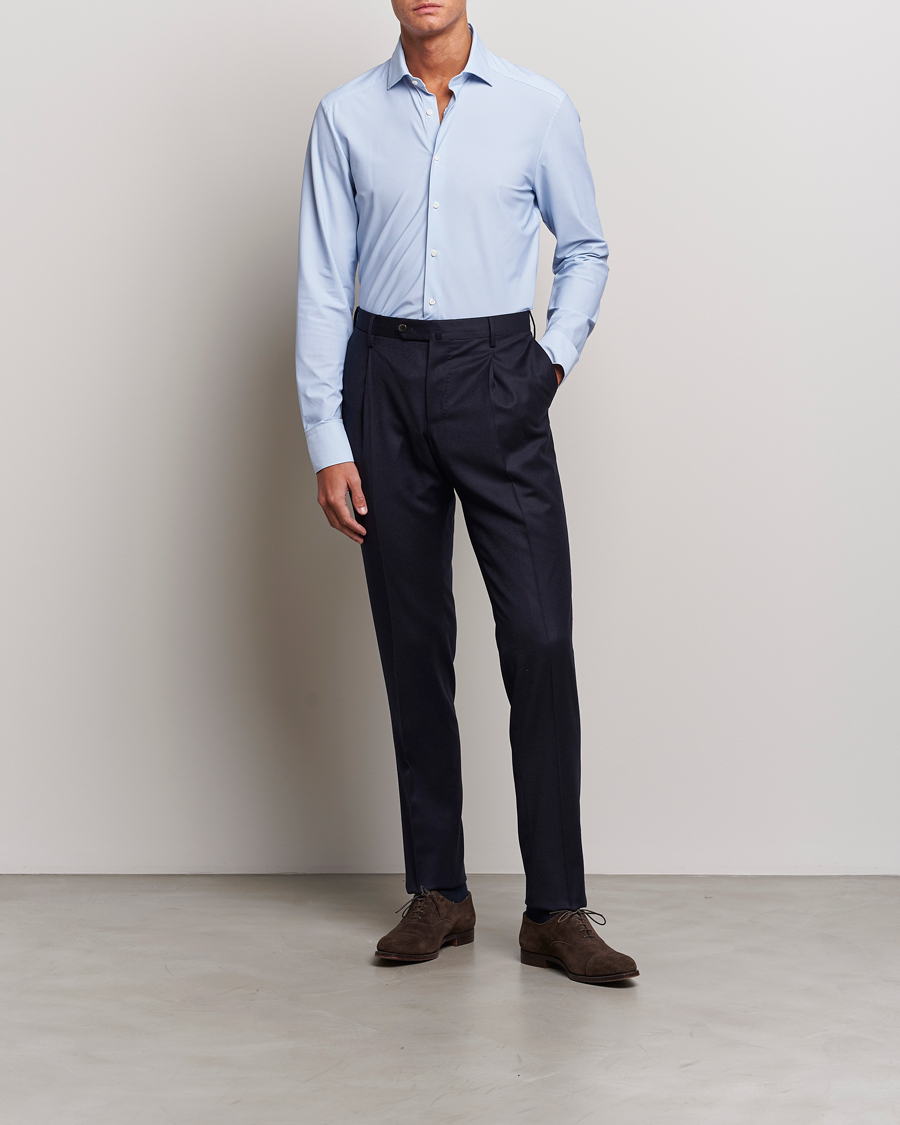 Heren | Overhemden | Stenströms | Slimline 4-Way Stretch Cut Away Shirt Light Blue