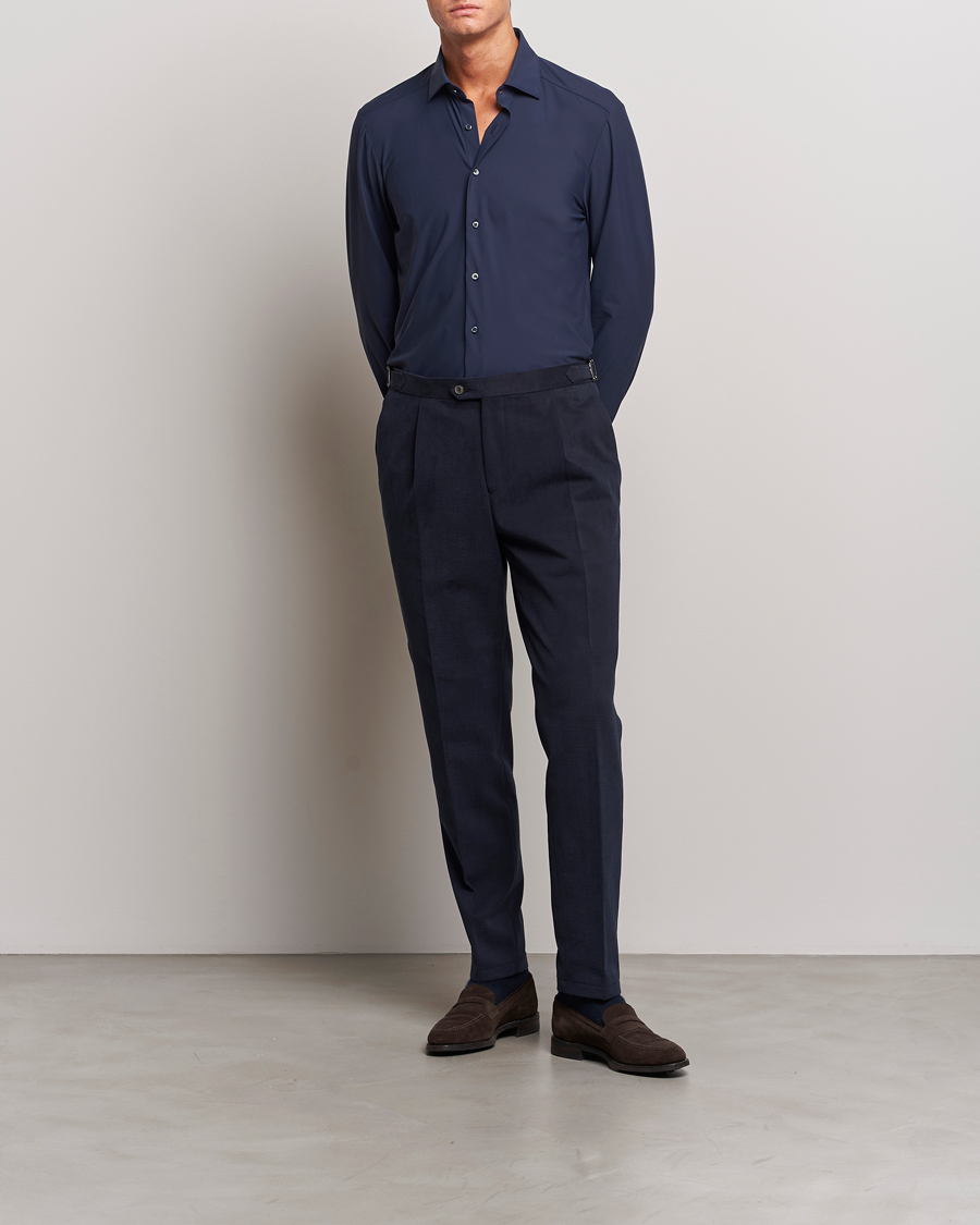Homme | Chemises | Stenströms | Slimline Cut Away 4-Way Stretch Shirt Navy