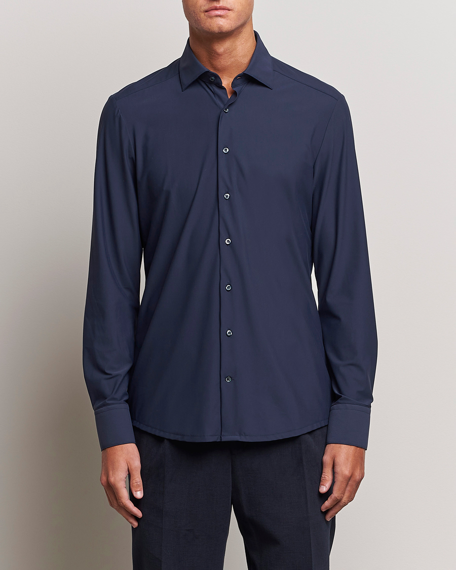 Homme | Chemises | Stenströms | Slimline Cut Away 4-Way Stretch Shirt Navy