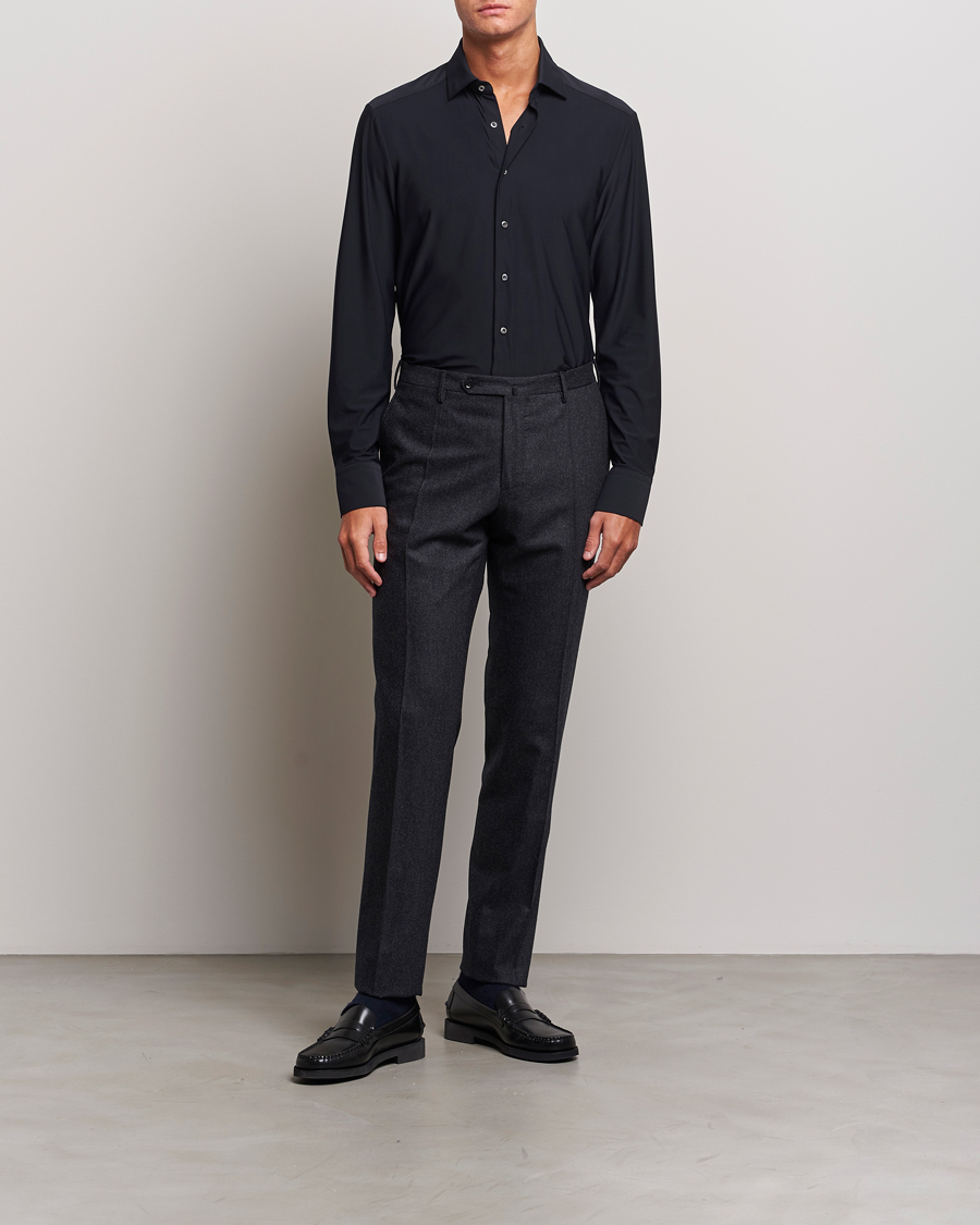 Homme | Chemises | Stenströms | Slimline Cut Away 4-Way Stretch Shirt Black