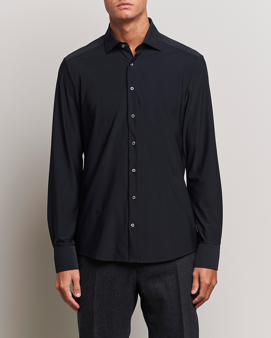 Homme | Chemises | Stenströms | Slimline Cut Away 4-Way Stretch Shirt Black