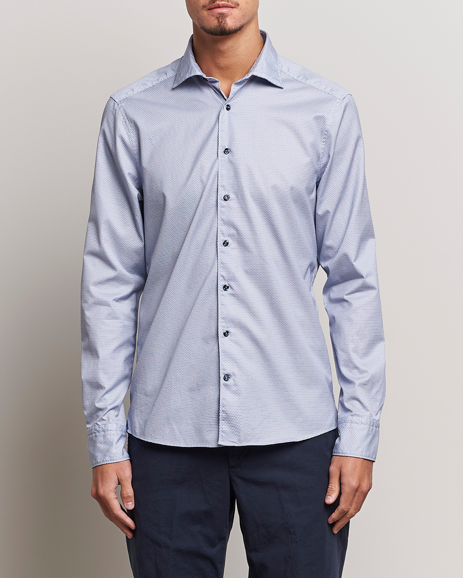 Heren | Overhemden | Stenströms | Slimline Micro Print Cut Away Shirt Blue