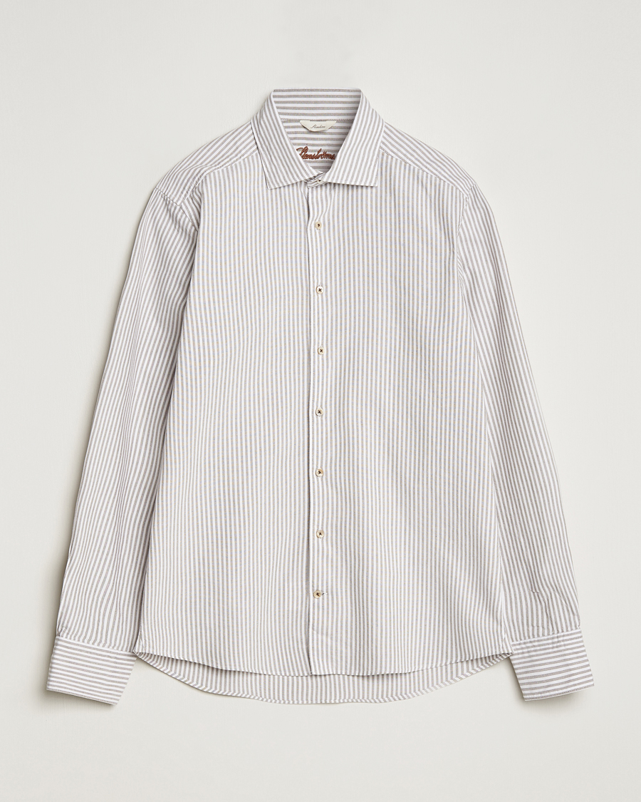Heren | Overhemden | Stenströms | Slimline Striped Cut Away Oxford Shirt Brown