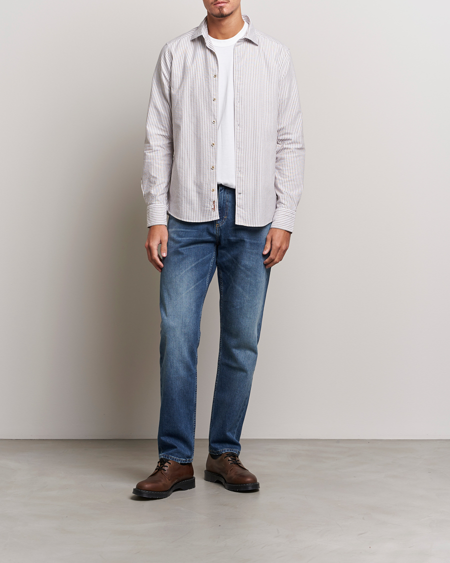 Heren | Overhemden | Stenströms | Slimline Striped Cut Away Oxford Shirt Brown
