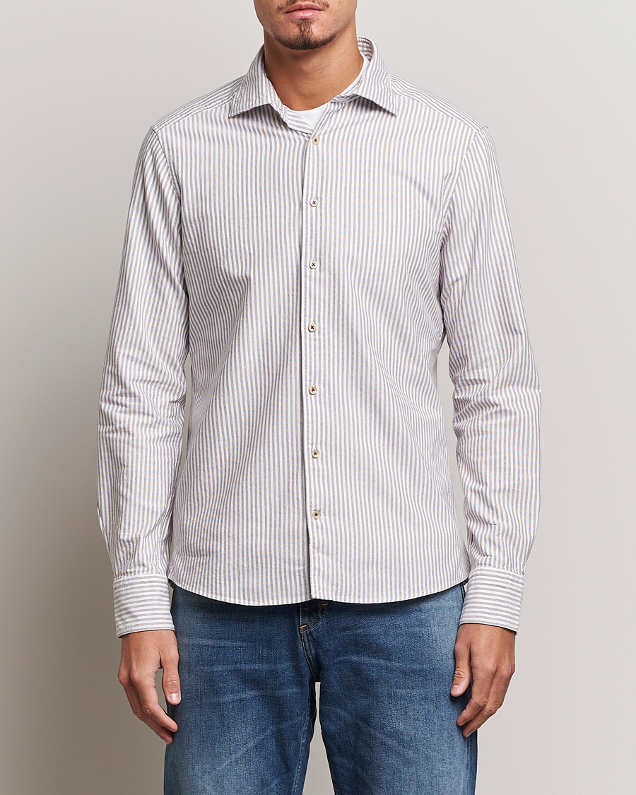 Heren | Overhemden | Stenströms | Slimline Striped Cut Away Oxford Shirt Brown