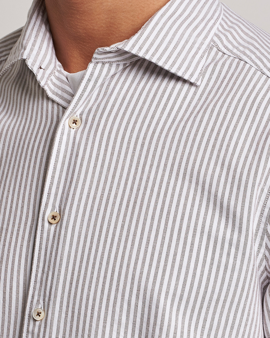 Heren | Overhemden | Stenströms | Slimline Striped Cut Away Oxford Shirt Brown