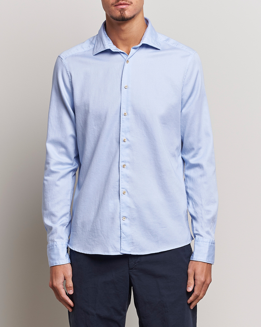 Homme | Chemises | Stenströms | Slimline Printed Oxford Washed Cut Away Shirt Light Blue
