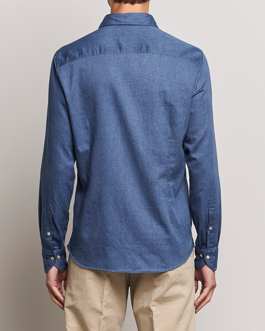 Heren | Overhemden | Stenströms | Slimline Printed Oxford Washed Cut Away Shirt Dark Blue