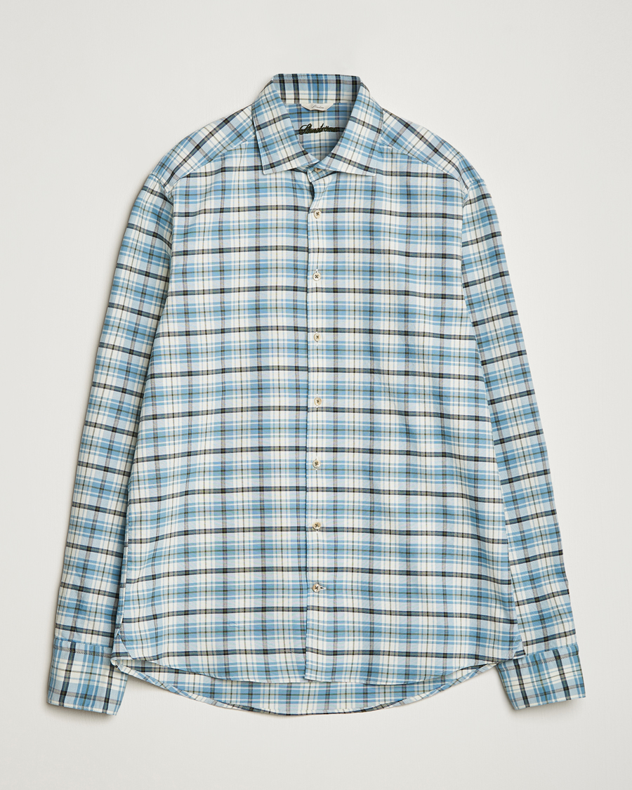 Heren | Overhemden | Stenströms | Slimline Checked Oxford Cut Away Shirt Light Blue