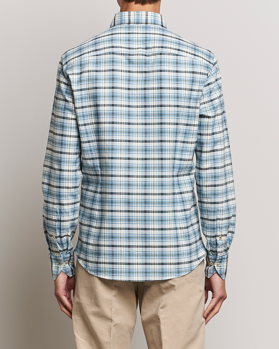 Heren | Overhemden | Stenströms | Slimline Checked Oxford Cut Away Shirt Light Blue