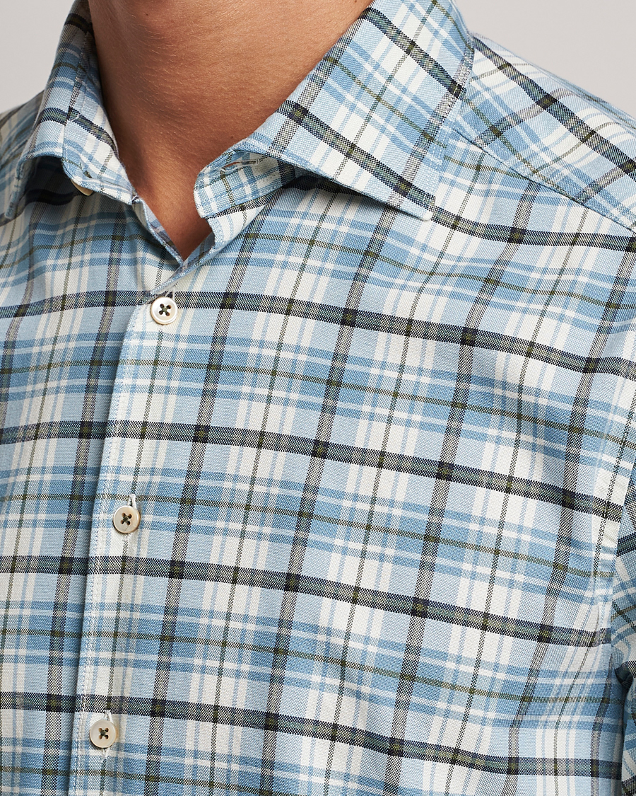 Heren | Overhemden | Stenströms | Slimline Checked Oxford Cut Away Shirt Light Blue