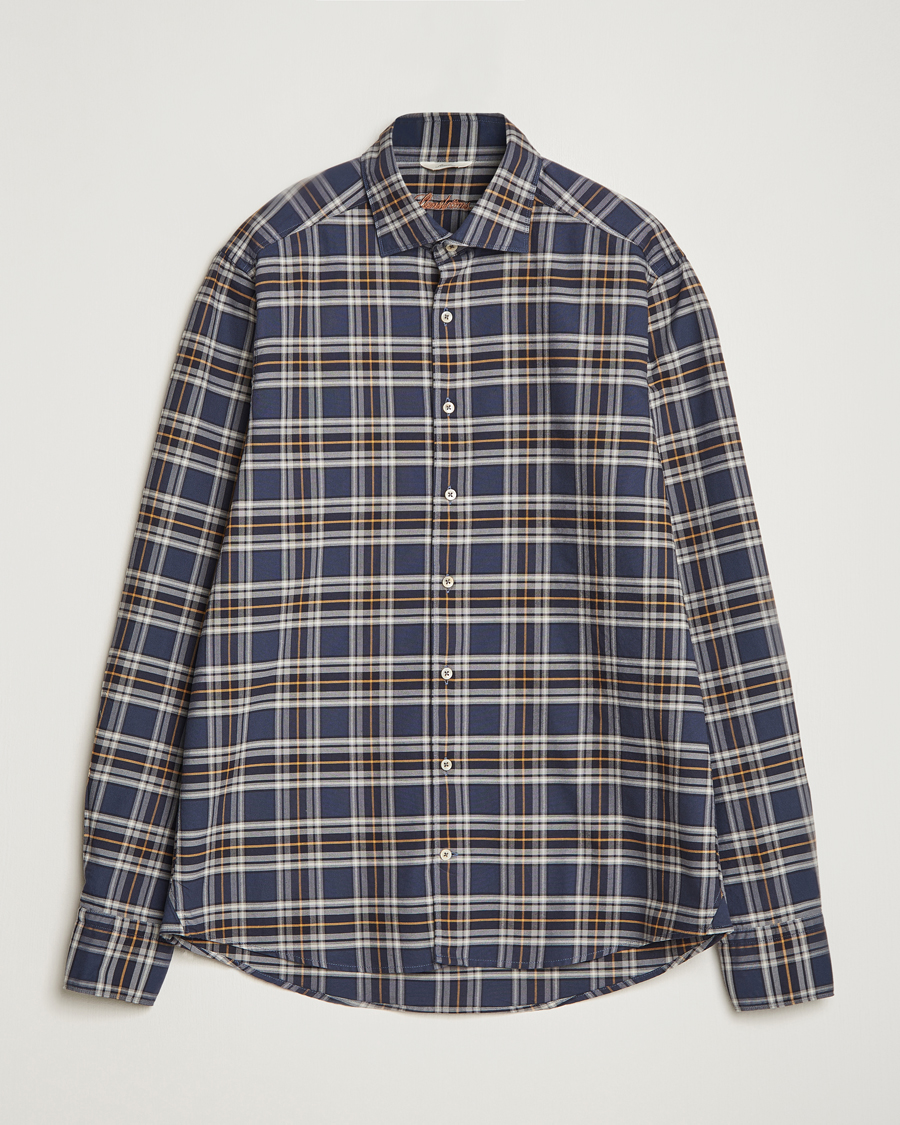 Homme | Chemises | Stenströms | Slimline Checked Oxford Cut Away Shirt Blue