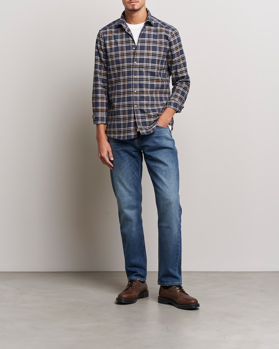 Homme | Chemises | Stenströms | Slimline Checked Oxford Cut Away Shirt Blue