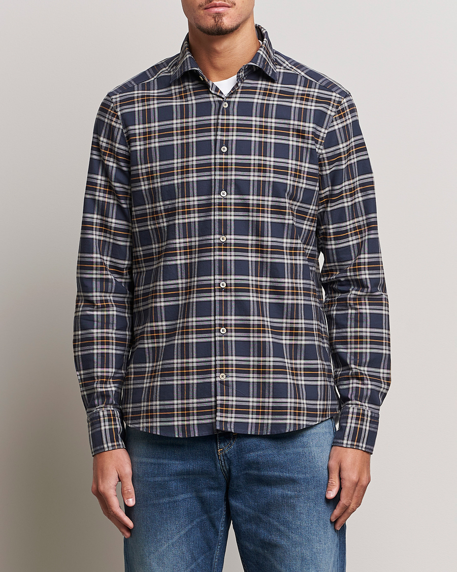 Homme | Chemises | Stenströms | Slimline Checked Oxford Cut Away Shirt Blue