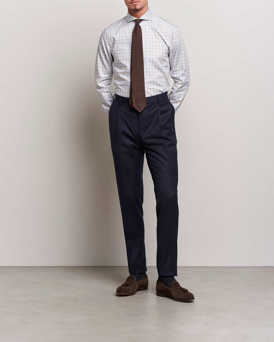Homme | Chemises | Stenströms | Slimline Checked Royal Oxford Shirt Beige/Blue