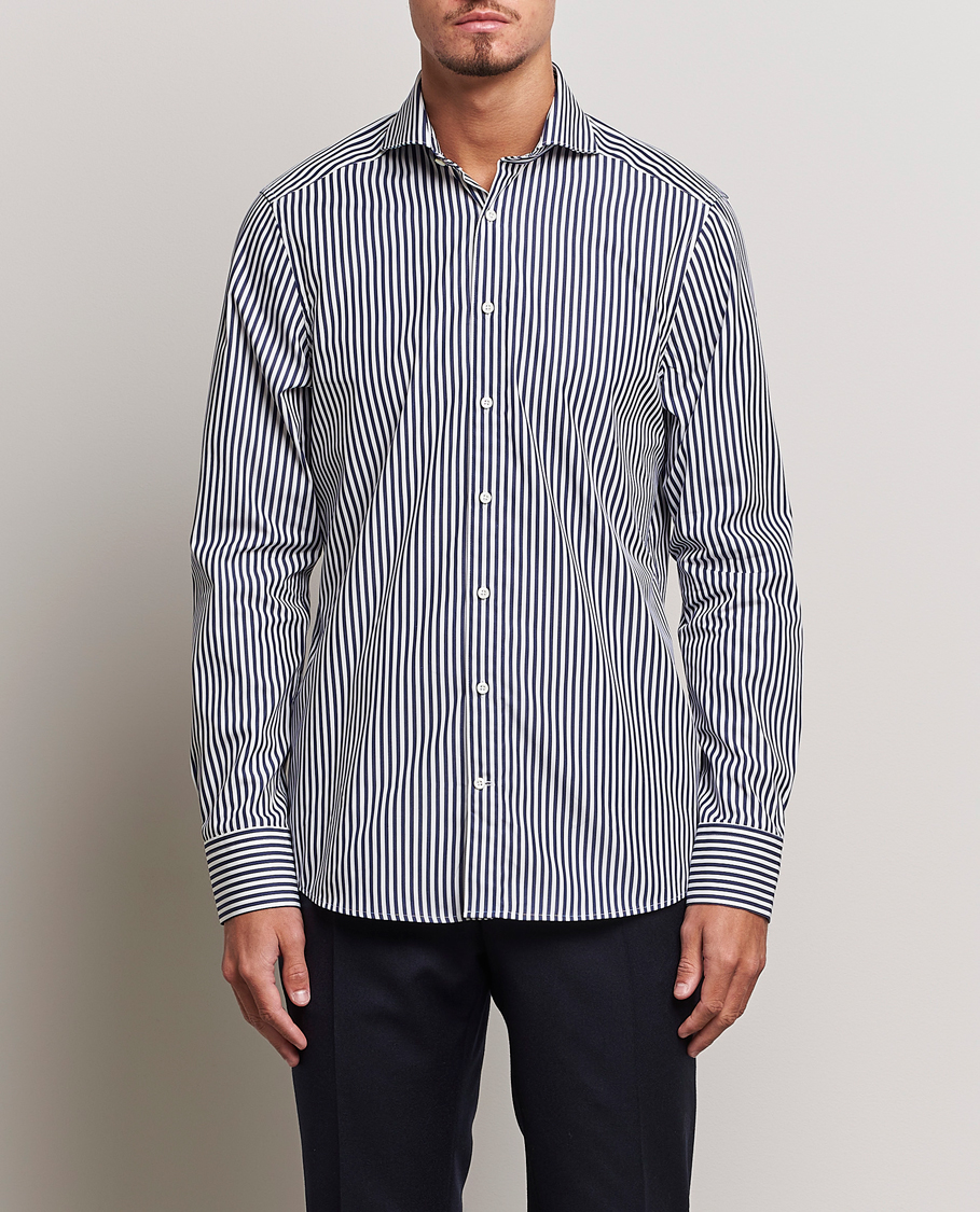 Homme | Chemises | Stenströms | Slimline Striped Popline Cut Away Shirt Navy