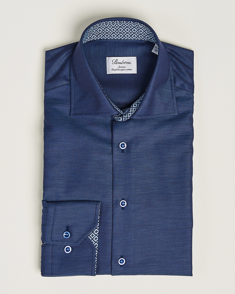 Homme | Chemises | Stenströms | Slimline Twill Contrast Cut Away Shirt Navy