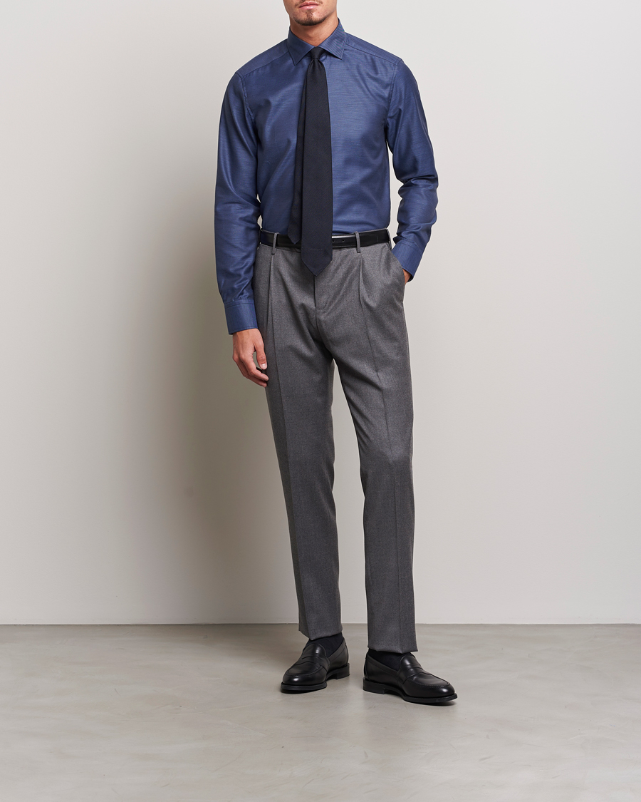 Homme | Chemises | Stenströms | Slimline Twill Contrast Cut Away Shirt Navy