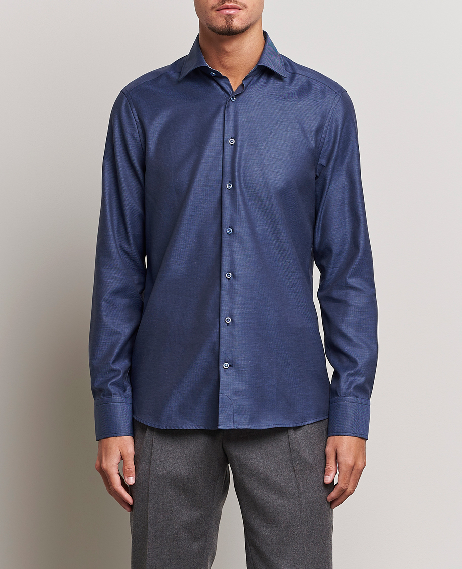 Homme | Chemises | Stenströms | Slimline Twill Contrast Cut Away Shirt Navy