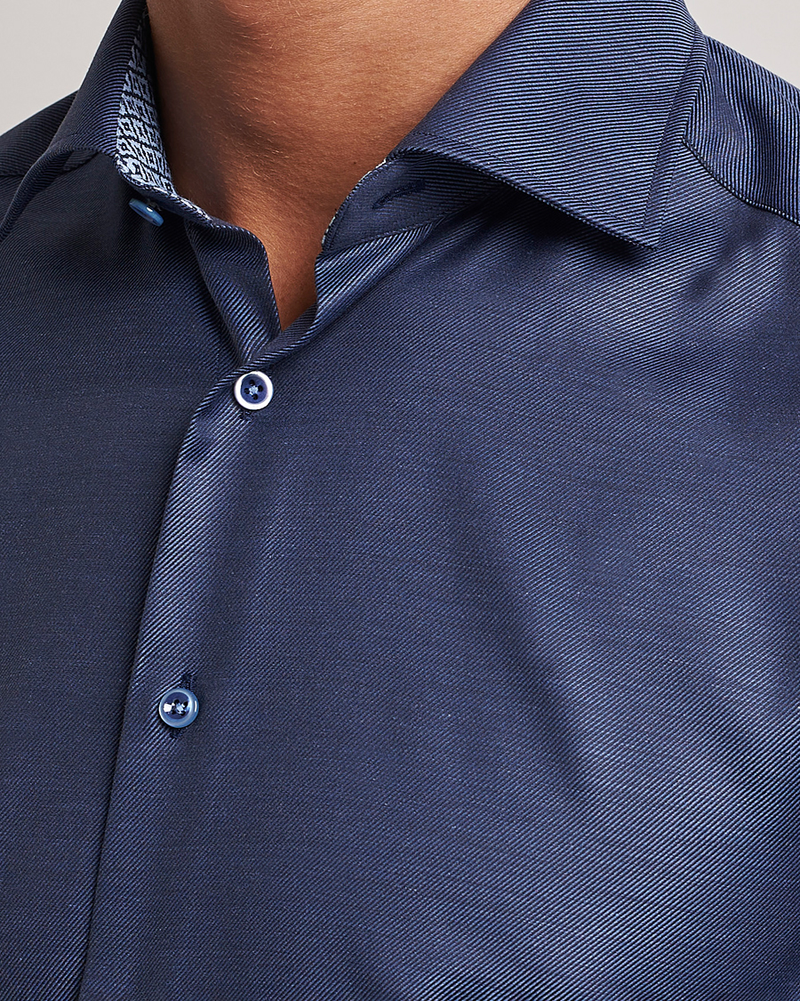 Homme | Chemises | Stenströms | Slimline Twill Contrast Cut Away Shirt Navy