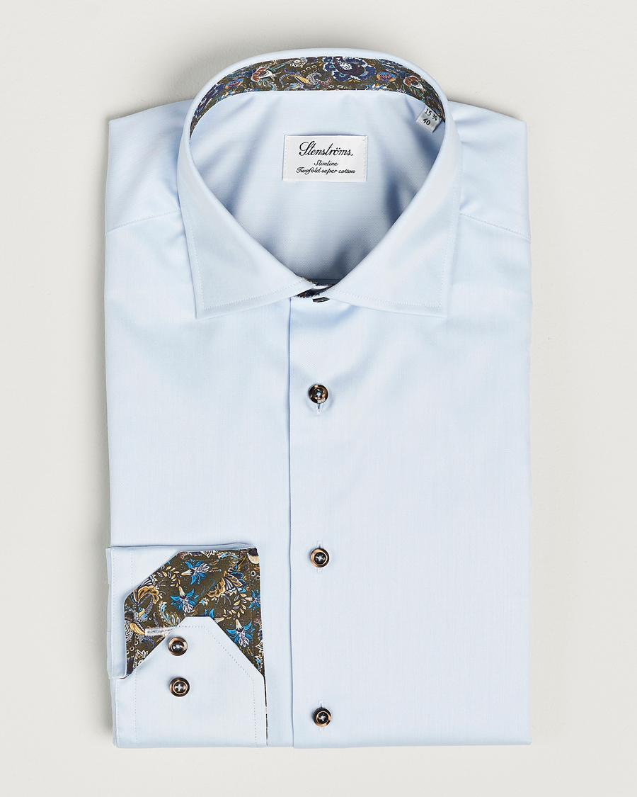 Heren | Overhemden | Stenströms | Slimline Contrast Cut Away Shirt Light Blue