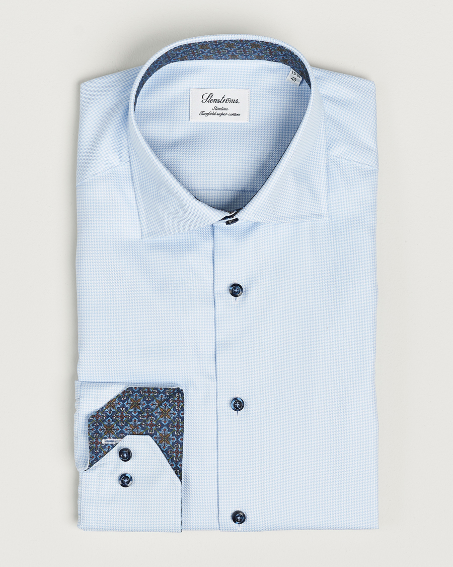 Homme | Chemises | Stenströms | Slimline Micro Structure Contrast Shirt Blue