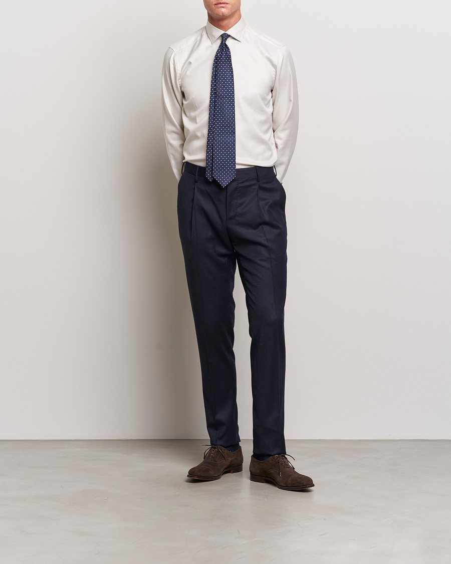 Heren | Overhemden | Stenströms | Slimline Micro Structure Contrast Shirt Beige