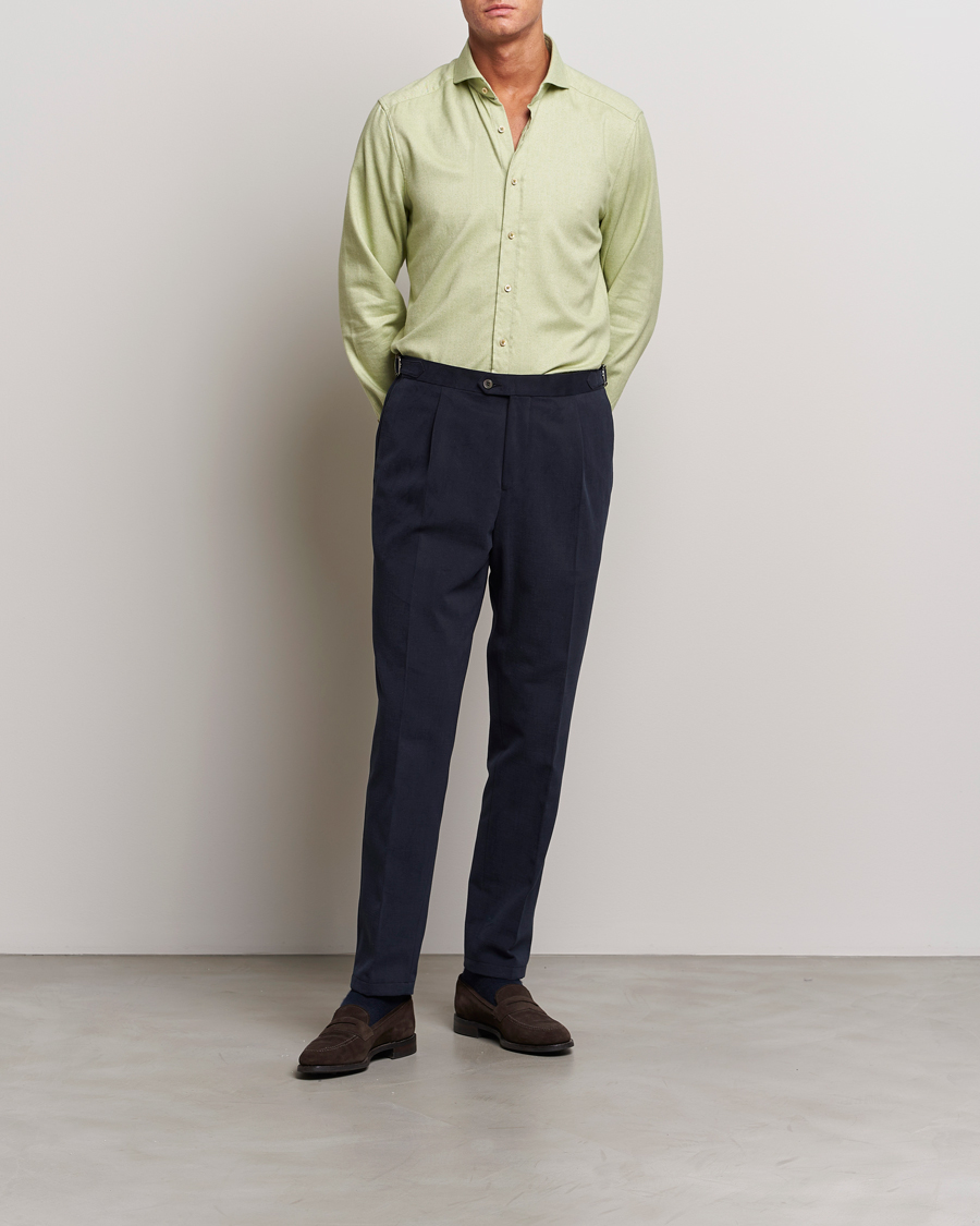 Heren | Overhemden | Stenströms | Slimline Flannel Shirt Green