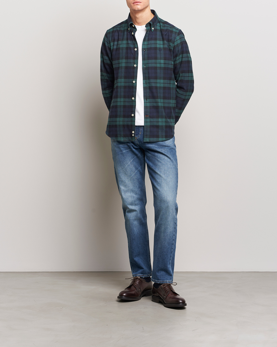 Heren | Overhemden | Morris | Brushed Tartan Shirt Navy