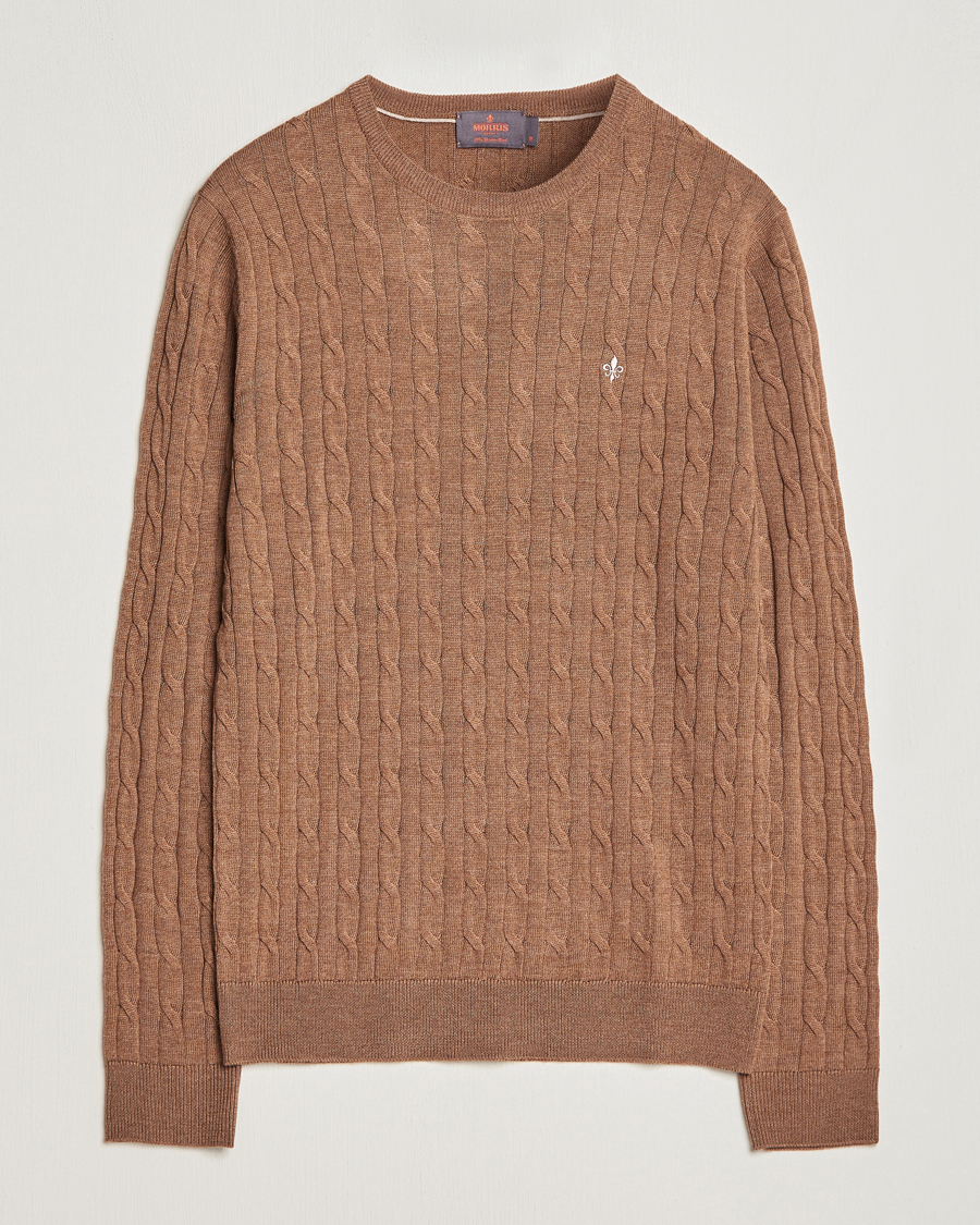 Heren | Truien | Morris | Merino Cable Crew Neck Camel