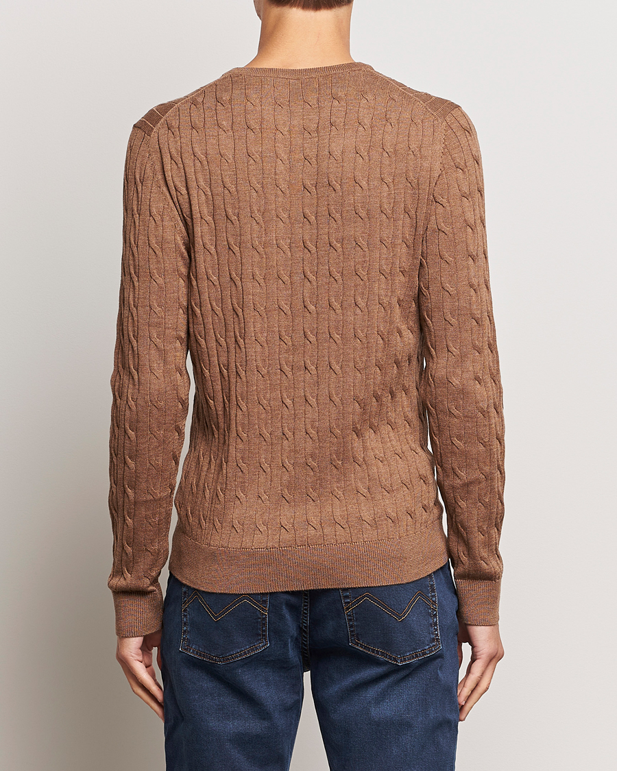 Heren | Truien | Morris | Merino Cable Crew Neck Camel