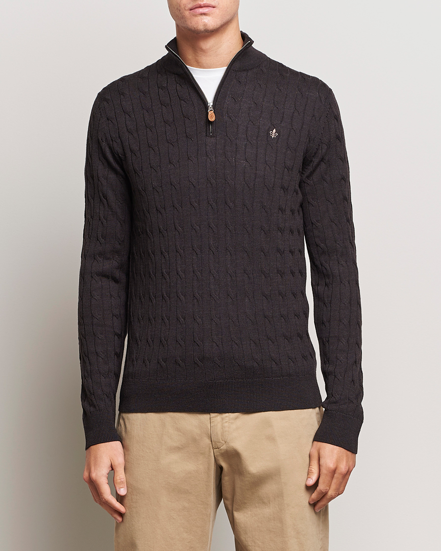 Homme | Pulls Et Tricots | Morris | Merino Cable Half Zip Brown