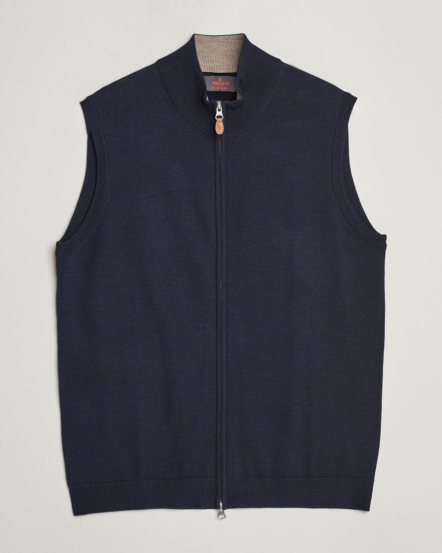 Heren | Truien | Morris | Merino Zip Vest Navy