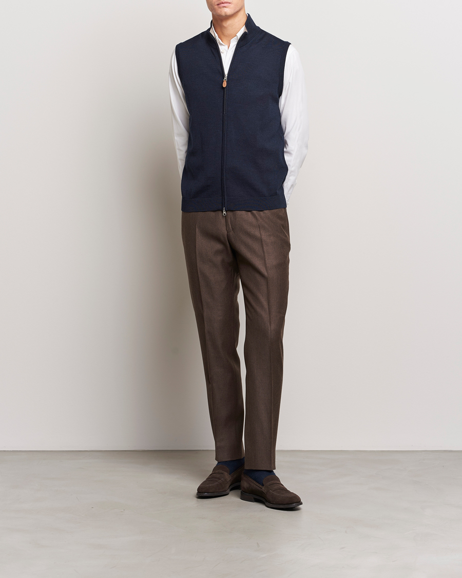 Heren | Truien | Morris | Merino Zip Vest Navy