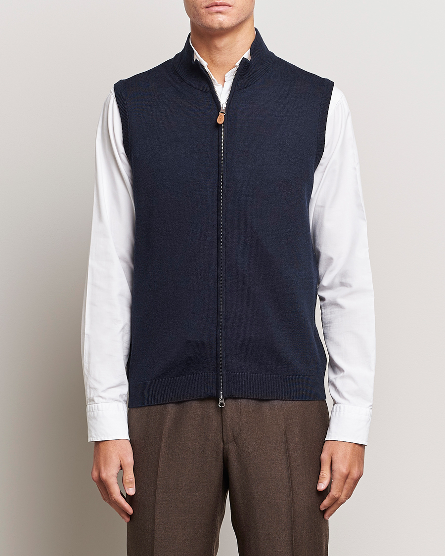Heren | Truien | Morris | Merino Zip Vest Navy