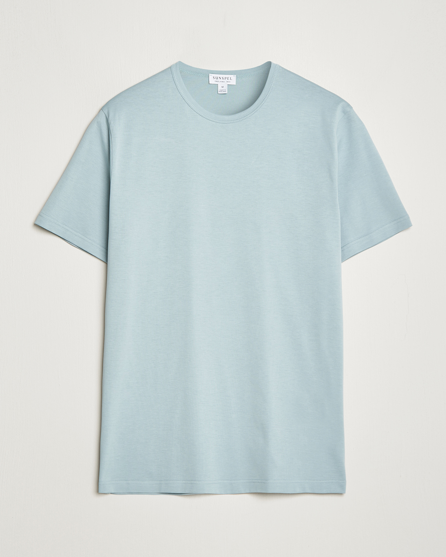 Heren | T-shirts | Sunspel | Crew Neck Cotton Tee Blue Sage
