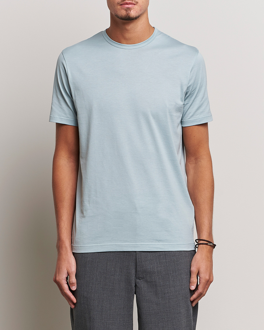 Heren | T-shirts | Sunspel | Crew Neck Cotton Tee Blue Sage