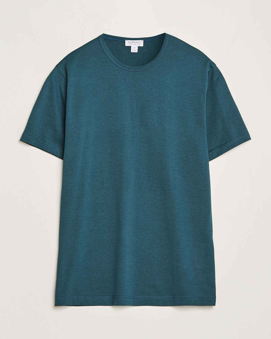 Homme | T-shirts | Sunspel | Crew Neck Q82 Cotton T-Shirt Peacock