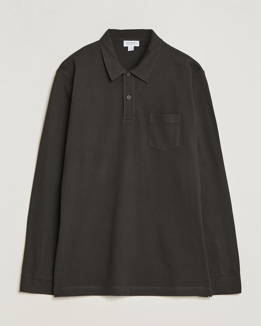 Homme | Pulls Et Tricots | Sunspel | Long Sleeve Riviera Polo Shirt Coffee