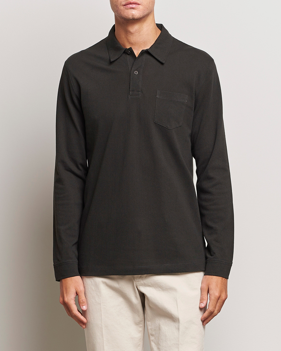 Homme | Pulls Et Tricots | Sunspel | Long Sleeve Riviera Polo Shirt Coffee