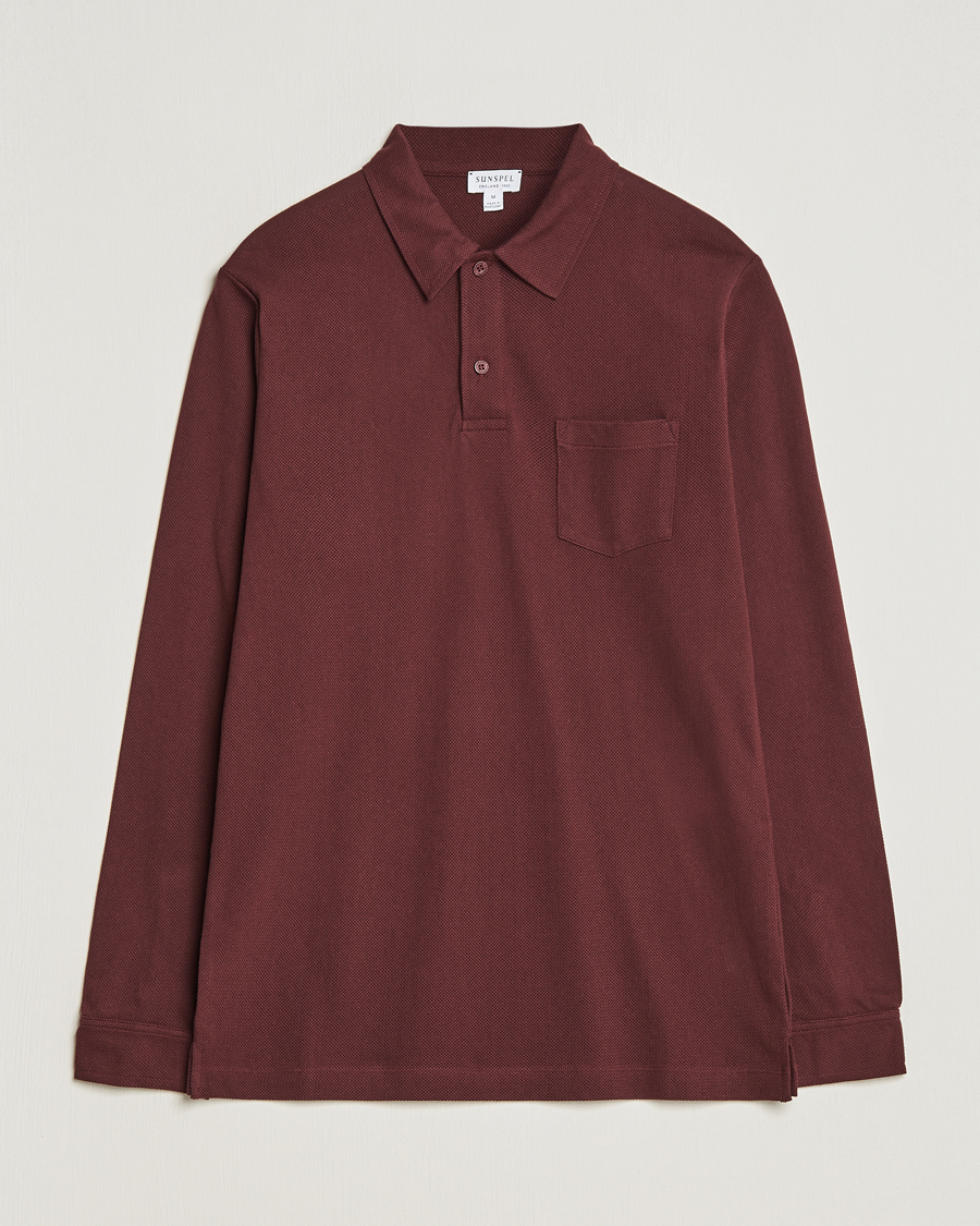 Homme | Pulls Et Tricots | Sunspel | Long Sleeve Riviera Polo Shirt Maroon