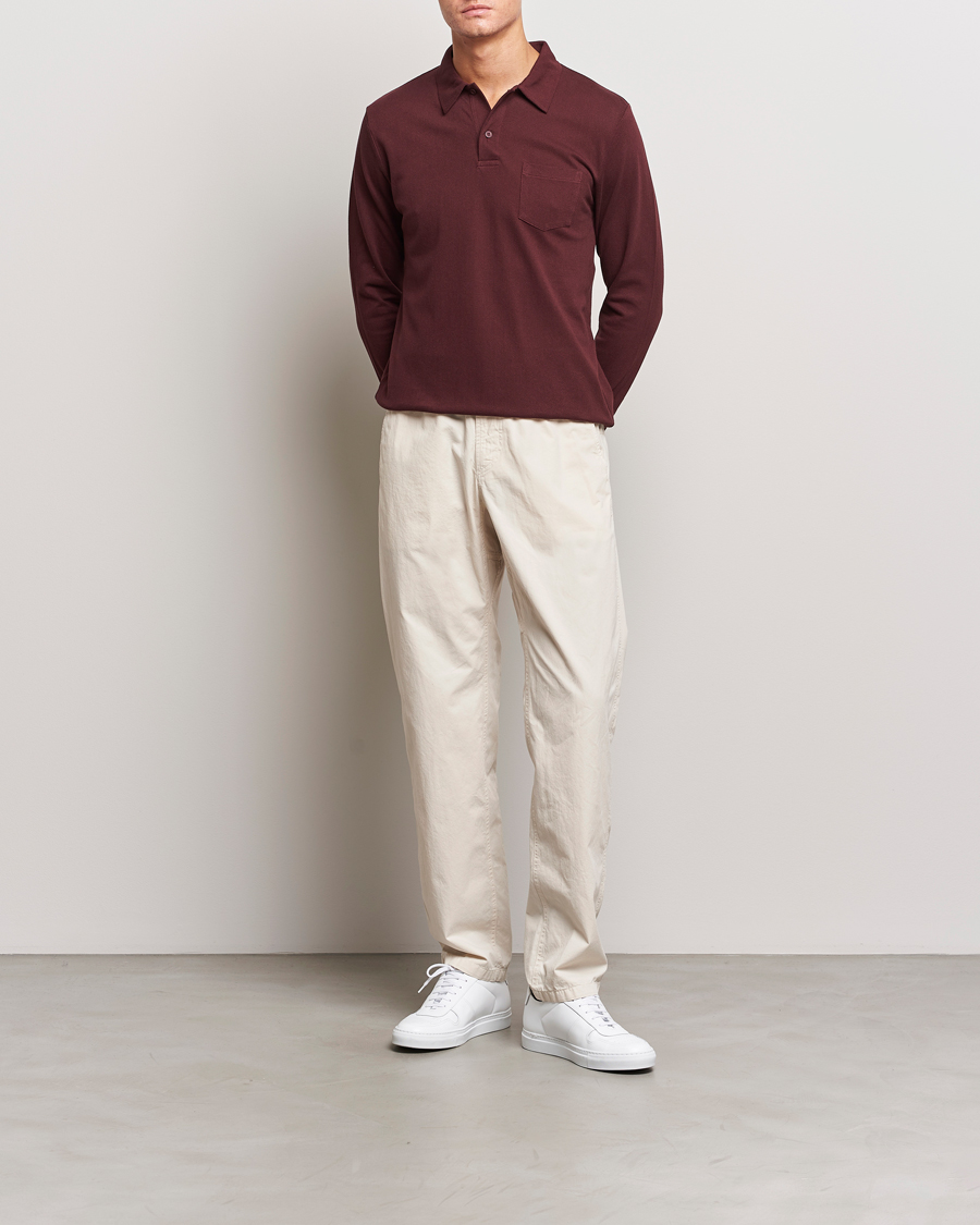 Homme | Pulls Et Tricots | Sunspel | Long Sleeve Riviera Polo Shirt Maroon