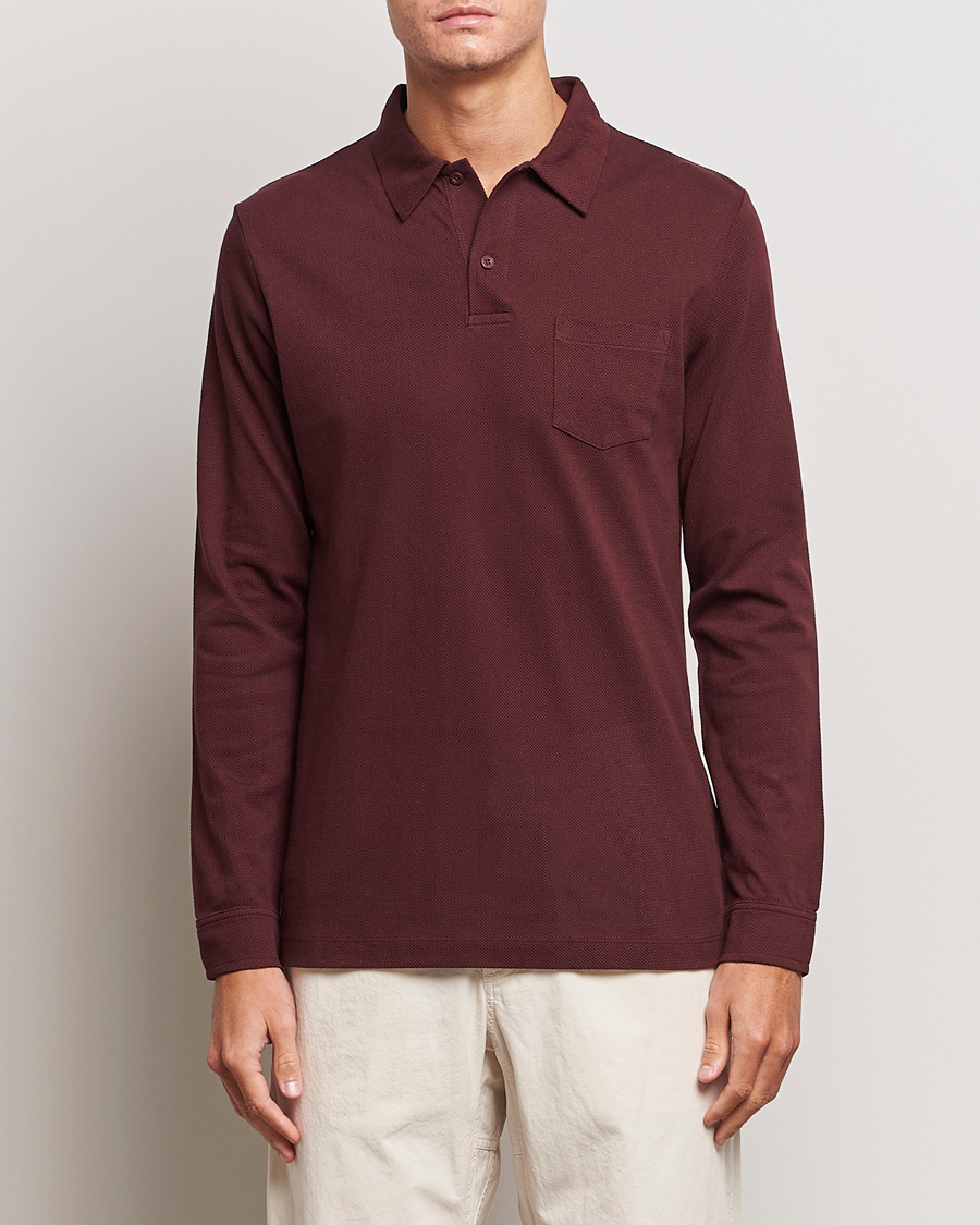 Homme | Pulls Et Tricots | Sunspel | Long Sleeve Riviera Polo Shirt Maroon