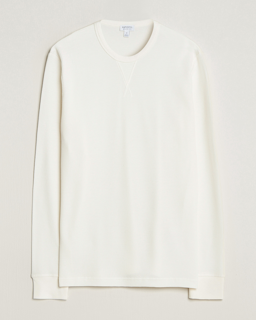 Homme | T-shirts | Sunspel | Long Sleeve Waffle T-Shirt Ecru
