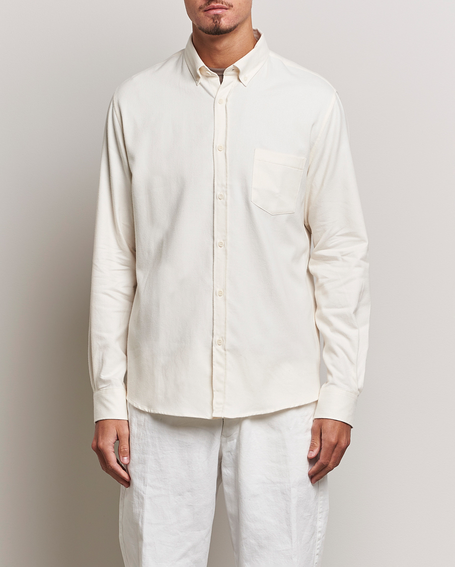 Heren | Overhemden | Sunspel | Brushed Cotton Flannel Shirt Ecru